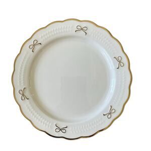 Set of 8 Yedi GOLD BOW Dinner Plates 10in Ceramic Holiday Glam White New